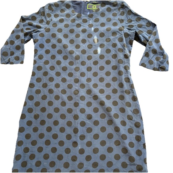 100%Silk Blue Polka Dot Shift Dress Sz‎ L Preppy Old Money Classic Tradwife Norm - Picture 7 of 16